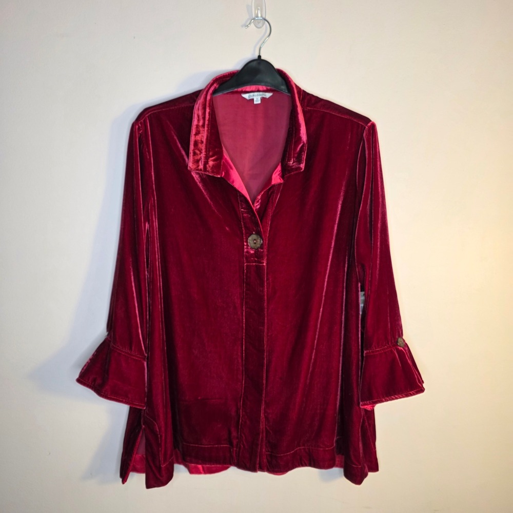 NWT John Mark Velvet Shirt Womens 1X Ruby Red Cozy Holiday Festive Luxury $119